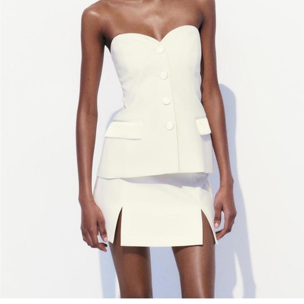 Zara White Mixed Satin Effect Bustier Top  Size XS Bloggers Fave